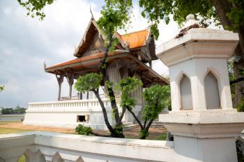 The splendidly ornate architecture and stepped roof structure with high gables in Bangkok. Near river