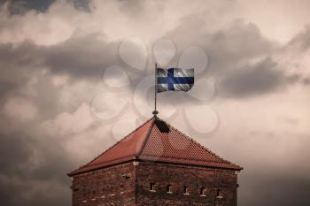 Flag with original proportions. Closeup of grunge flag of Finland