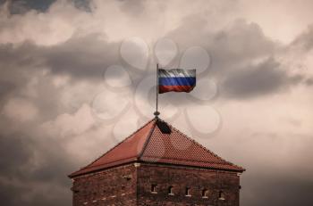 Flag with original proportions. Closeup of grunge flag of Russia