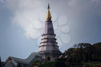 Landscape of pagoda at the Inthanon mountain at sunny day, Chiang Mai, Thailand. Inthanon mountain is the highest mountain in Thailand.
