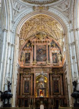Interior of the large ornate Mosque and Cathedral of our Lady of the Assumption in Cordoba, Andalucia, Spain