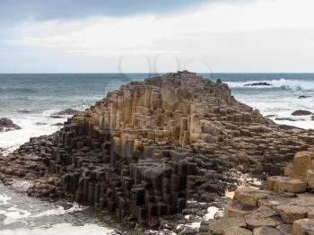 Rocks forming detailed patterns at Giants Causeway in County Antrim Northern Ireland