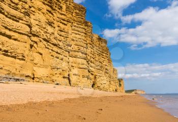 Detail of the geology of Jurassic Coast cliffs and headland at West Bay in Dorset used as the location for the Broadchurch TV series