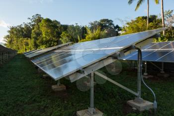 Large industrial solar power panels installation in hot tropical environment