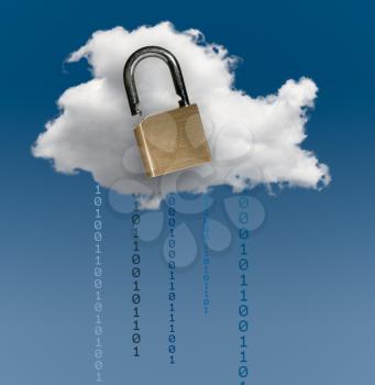 Concept image for cloud computing and online applications with a brass lock showing security problems