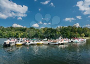 MORGANTOWN, WEST VIRGINIA, USA - SEPTEMBER 4:  Students and vacationers party on Cheat Lake on September 4, 2017 in Morgantown, WV. Labor Day is a big celebration on the lake.