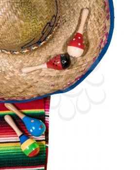 Cinco de Mayo background image on with maracas and sombrero isolated on white layer