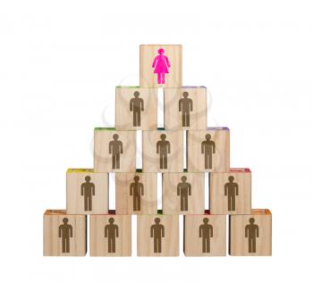 Isolated image of modern female dominated organization chart with women in senior roles made from blocks