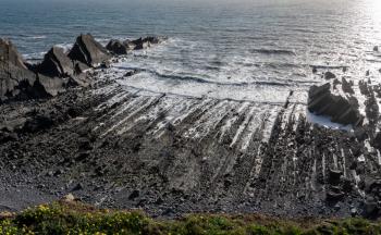 Unique rock formations in cliffs at Hartland Quay in North Devon, England