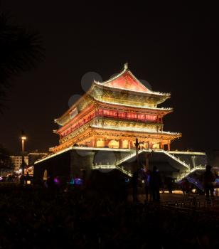 The Bell tower in Xi'an in Shaanxi province illuminated at night