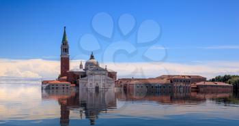 Concept image of a flooded Basilica San Giorgio Maggiore in Venice as sea level rise makes the city uninhabitable