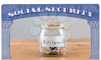 Loose change and coins inside a glass jar to represent lack of retirement savings in Social Security Trust fund