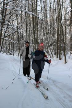 Skiing. Training ride on skis. Winter sport.