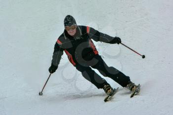 Skiing. Training ride on skis. Winter sport.