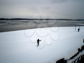 Russia, Volgodonsk - January 18, 2015: SkiingTraining ride on skis Winter sport