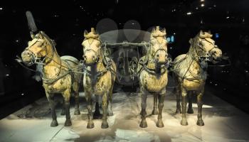 XIAN, CHINA - October 29, 2017: Cavalry of terracotta army. Terracotta Army. Clay soldiers of the Chinese emperor. The cavalry of the terracotta army