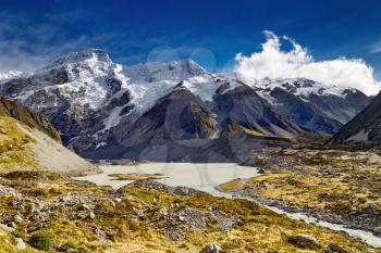 Mount Sefton and Hooker valley, Southern Alps, New Zealand