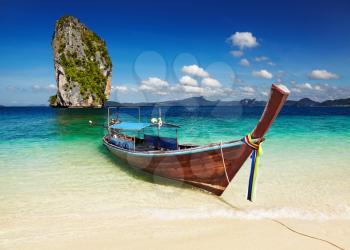 Long tail boat, Tropical beach, Andaman Sea, Thailand
