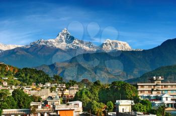 City of Pokhara and mount Machhapuchhre, Nepal
