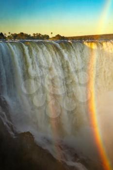 Victoria Falls at sunset, view from Zimbabwe
