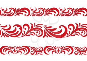 Floral pattern design element set. Ornamental flourish border in russian style over white  background. 