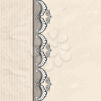 Floral border on vintage background. Old paper with patern in retro victorian style. Vector wallpaper with copy space.