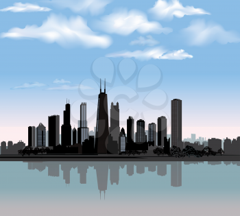 Chicago city buildings silhouette. USA urban landscape. American cityscape with landmarks. Travel USA skyline background.