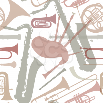 Abstract Music Background. Seamless texture with musical instruments. Musical tiled pattern.