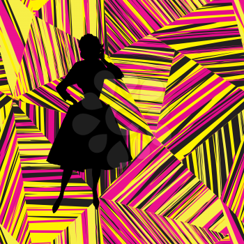 Abstract line seamless pattern. Tiled geometric background with fashionable girl silhouette