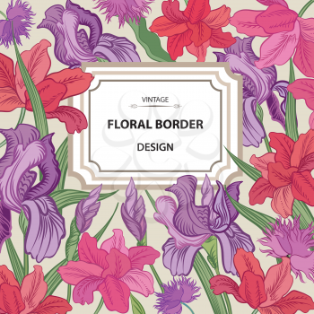 Floral border. Flower background. Vintage flourish spring card or cover.
