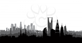 Riyadh city skyline. Cityscape silhouette. Urban background with landmarks and skyscrapers