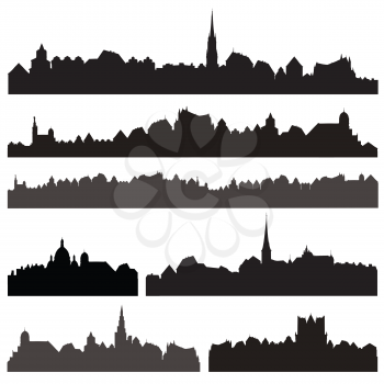 City silhouett set. European cityscape isolated. Skyline set. Buildings silhouette collection.