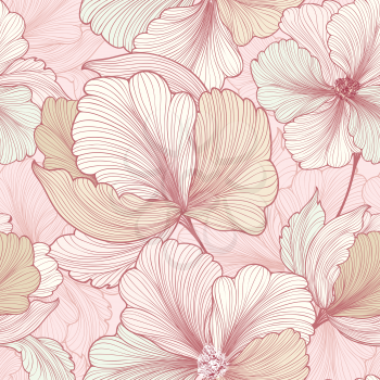 Floral seamless pattern. Flower background. Flourish sketch texture with flowers daisy.