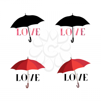 Love heart sign over umbrella protection set. Two hearts in love icon isolated over white background. Valentine's day greeting card design collection