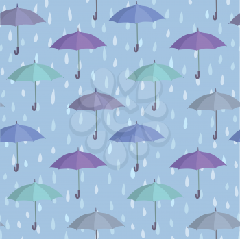 Umbrella over raindrop background. Rainstorm Seamless Pattern. Rainy weather ornament. Water drops tiled wallpaper