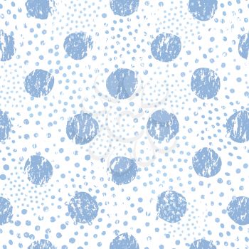 Seamless pattern with polka dot ornament. Stylish drawn dotted backdrop. Abstract textured circle ornament with water drops. Isolated on white.