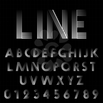 Line design font template. Set of black and white letters numbers. Vector illustration.