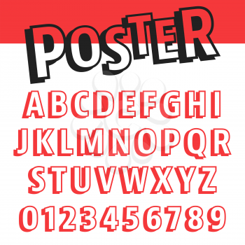 Alphabet font template. Set of letters and numbers poster design. Vector illustration.