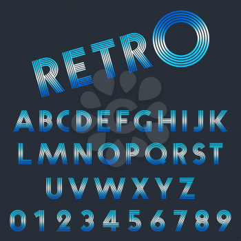 Retro light font template. Set of letters and numbers line design. Vector illustration.