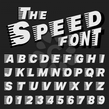 Alphabet font template. Set of letters and numbers speed design. Vector illustration.