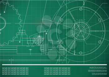 Vector drawing. Mechanical drawings on a light green background. Engineering illustration. Corporate Identity. Grid