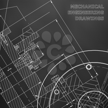 Black background. Backgrounds of engineering subjects. Technical illustration. Mechanical engineering. Technical design. Instrument making. Cover, banner, flyer