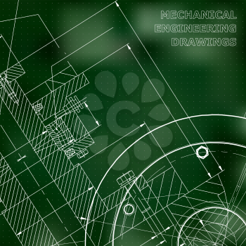 Green background. Points. Backgrounds of engineering subjects. Technical illustration. Mechanical engineering. Technical design. Instrument making. Cover, banner, flyer