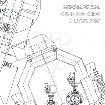 Blueprint, Sketch. Vector engineering illustration. Cover, flyer, banner, background. Instrument-making drawings. Mechanical engineering drawing. Technical illustrations. Corporate Identity