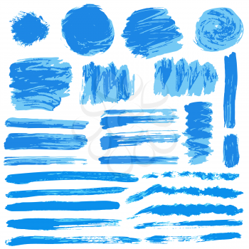 Collection of blue paint, ink, brush strokes, brushes, lines grungy Waves circles
