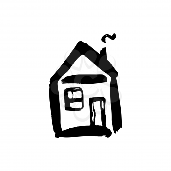 Hand drawing paint, brush drawing. Isolated on a white background. Doodle grunge style icon. Outline, cartoon illustration. House icon