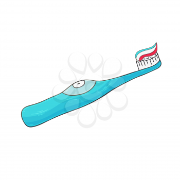 Medical icon. Vector illustration in hand draw style. Isolated on white background. Medical instrument. Mechanical toothbrush with paste