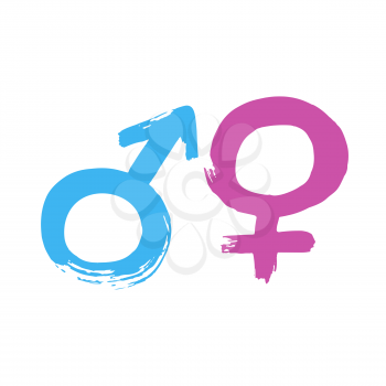 Signs man and woman icon. Hand drawing paint, brush drawing. Isolated on a white background. Doodle grunge style icon. Decorative element. Outline, line icon, cartoon illustration