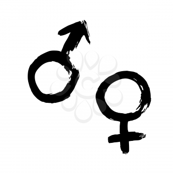 Signs man and woman icon. Hand drawing paint, brush drawing. Isolated on a white background. Doodle grunge style icon. Decorative. Outline, line icon, cartoon illustration