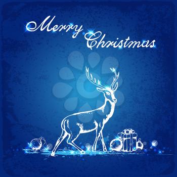Blue vector Christmas background with deer